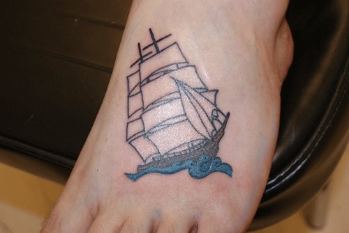 boat on foot tattoo