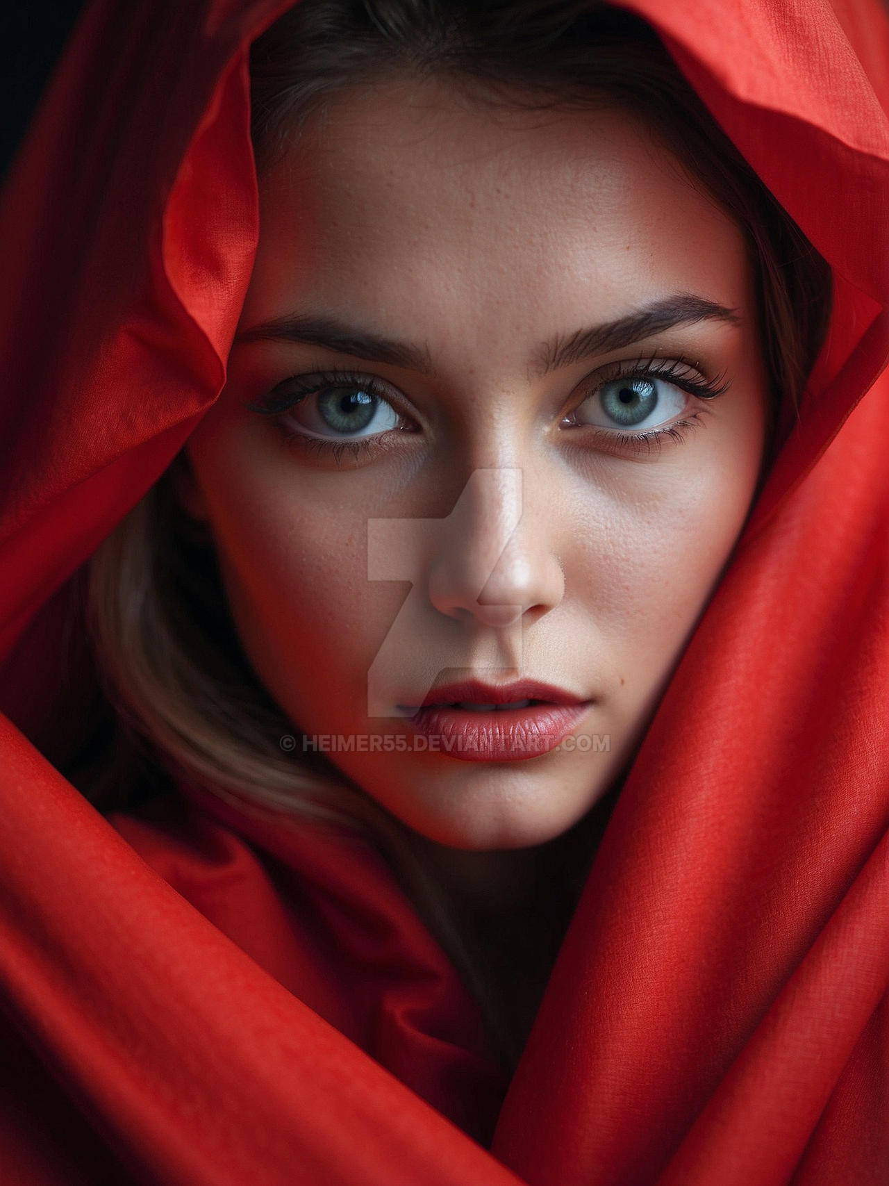 Portrait of Woman covered in red sheet