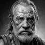 Old man warrior black and white portrait