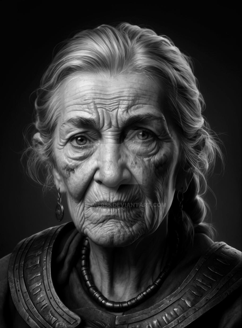 Black and white portrait of older woman