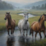 Wild horses running painting