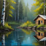 Cabin in the woods at a lake
