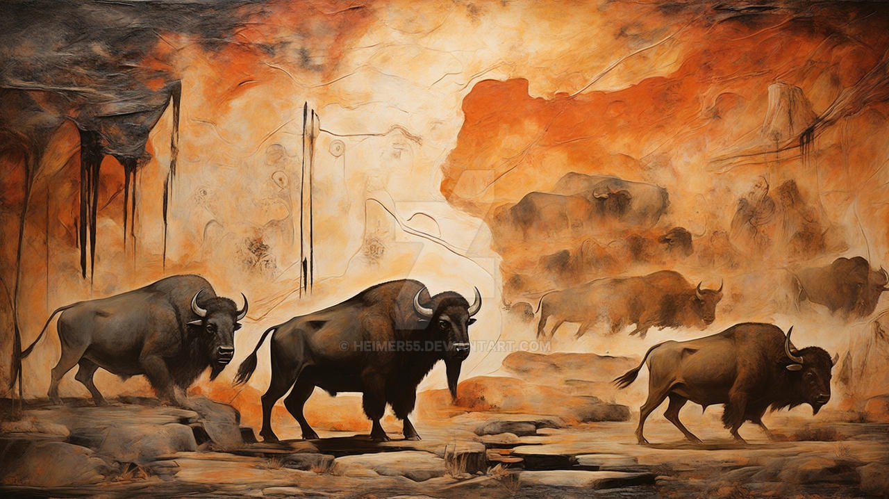 Pictograph wall art buffaloes