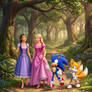 Sonic, Tails, Liana, Alexa walk in the woods