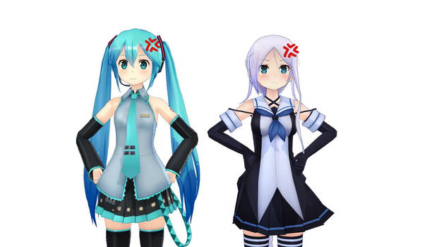 Miku and Umikaze looks Irritated...