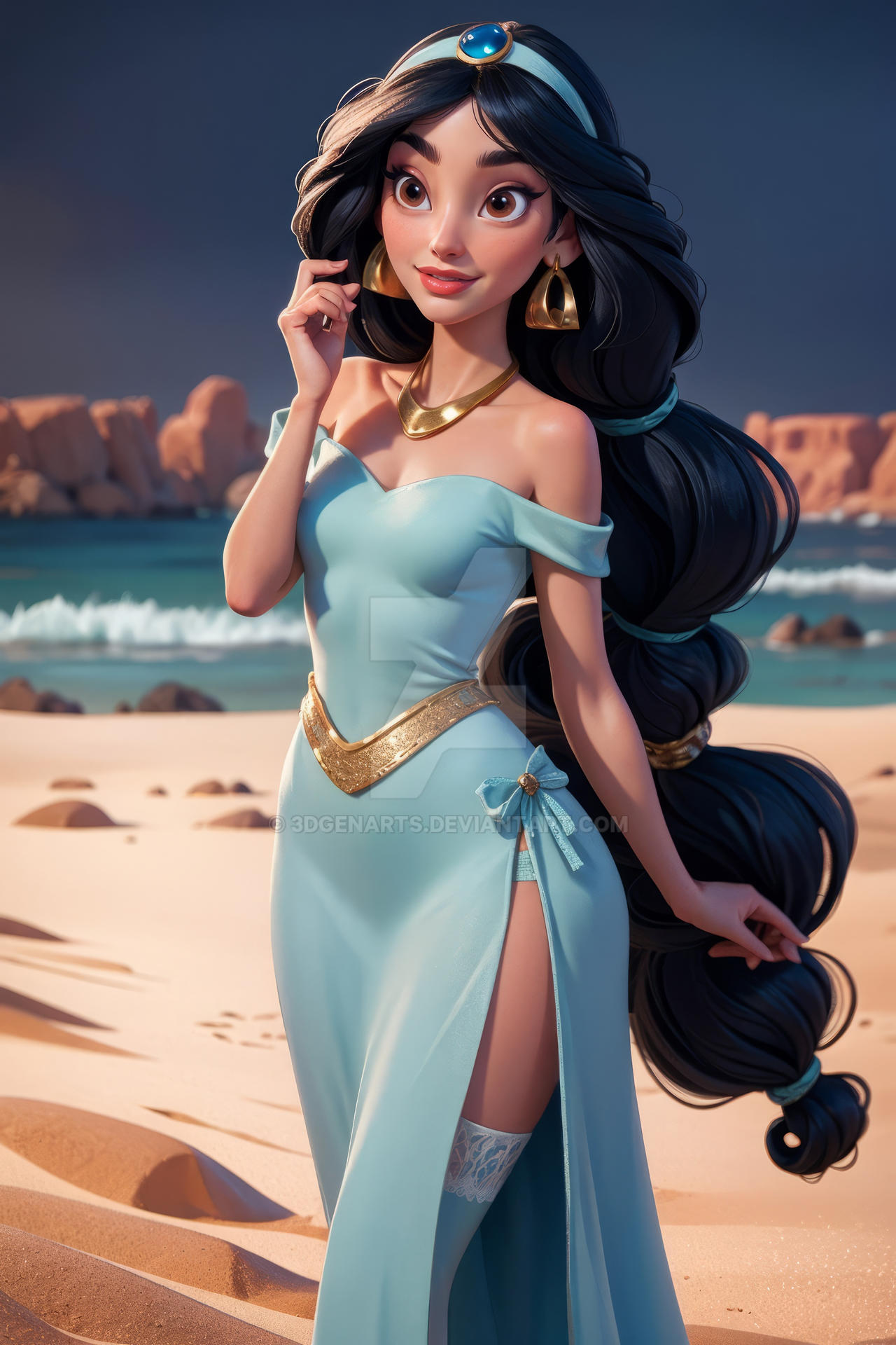 Jasmine Princess On Beach by 3dGenArts on DeviantArt