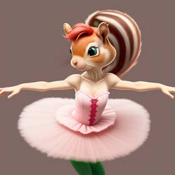 A Cartoon Squirrel wearing a pink tutu