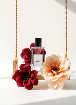 Glass Perfume Bottle With White Label And Black