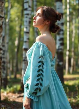 A young European woman in her twenties, forest