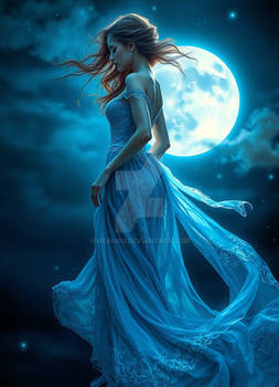 Gorgeous Woman With A Long Blue Lace Dress