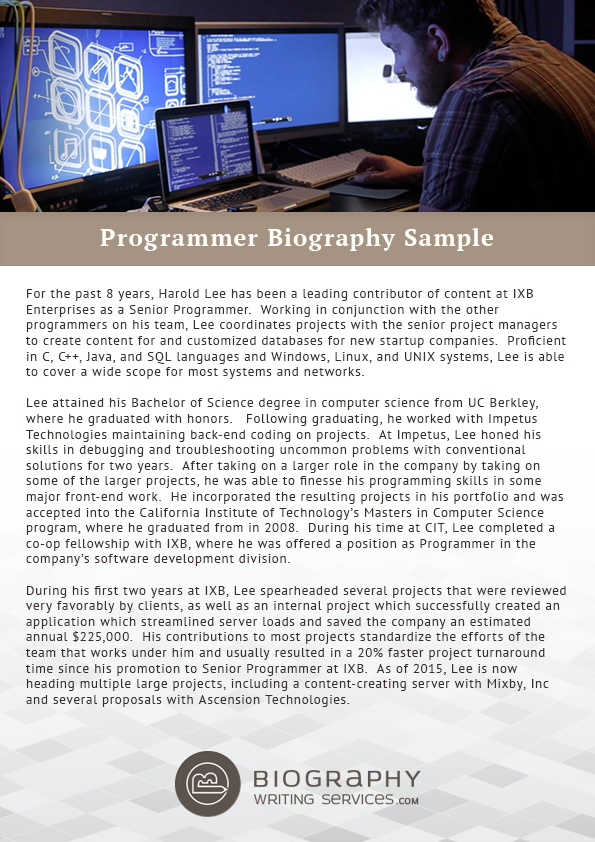Programmer Biography Sample by BestBiographySamples on DeviantArt