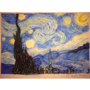 Starry Night Oil Pastel Drawing