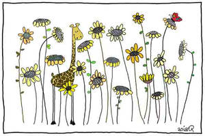 Giraffe and the sunflowers