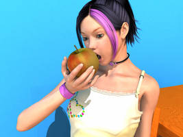 Tommi eating an apple