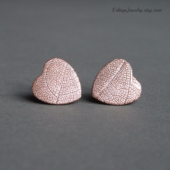 Unique copper heart earrings