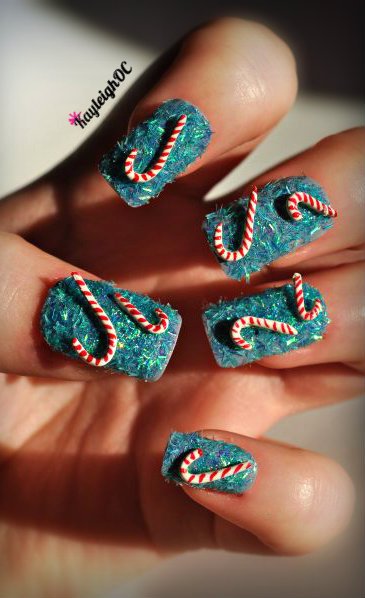 Wintry-Candy-Cane Nail Art