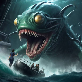 A Sea Monster Confronting a Lifeboat