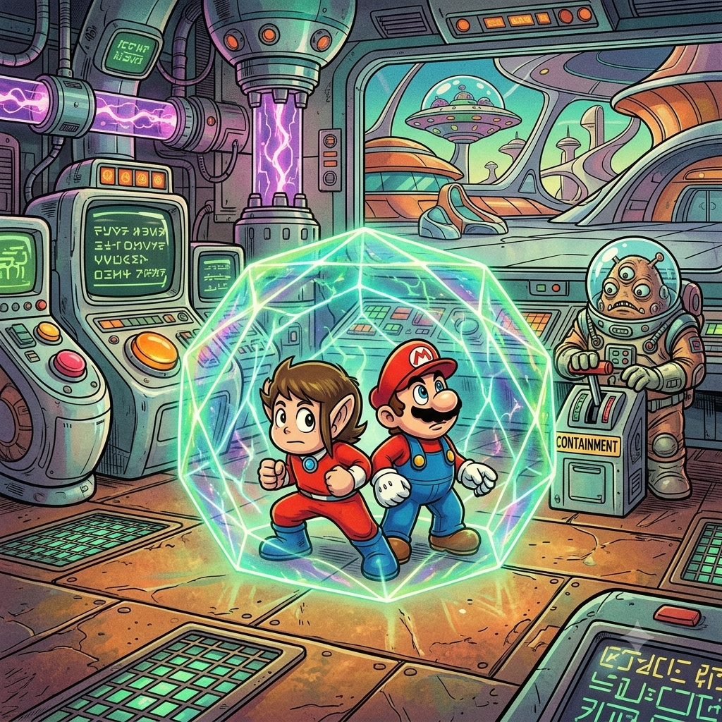 Alex Kidd and Mario Trapped in Sci-Fi