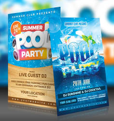 Summer Pool Party Flyer Templates 2 in 1 Pack