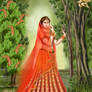 Radha's beauty in orange Indian art