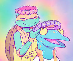 Mondo Gecko X Michelangelo Have Flower crown lub