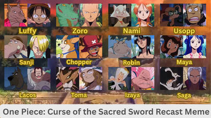 One Piece Curse of Sacred sword cast Meme in 2004