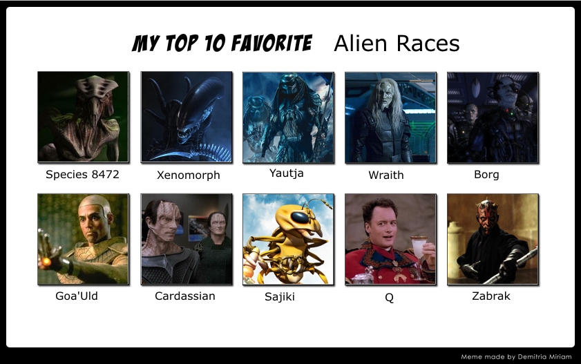 Top Ten Alien Races Meme by DragonlordRynn on DeviantArt