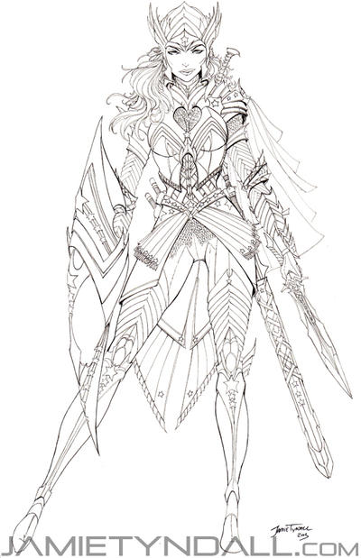 Wonder Woman in elven armor - lineart by jamietyndall on DeviantArt