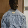 Denim shirt with patch tag label in cuffs