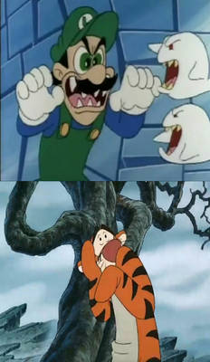 Tigger gets spooked by Luigi