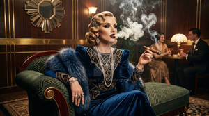 Femme fatale in blue fur smoking 5
