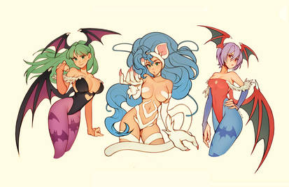 Morrigan, Felicia, and Lilith (Darkstalkers)
