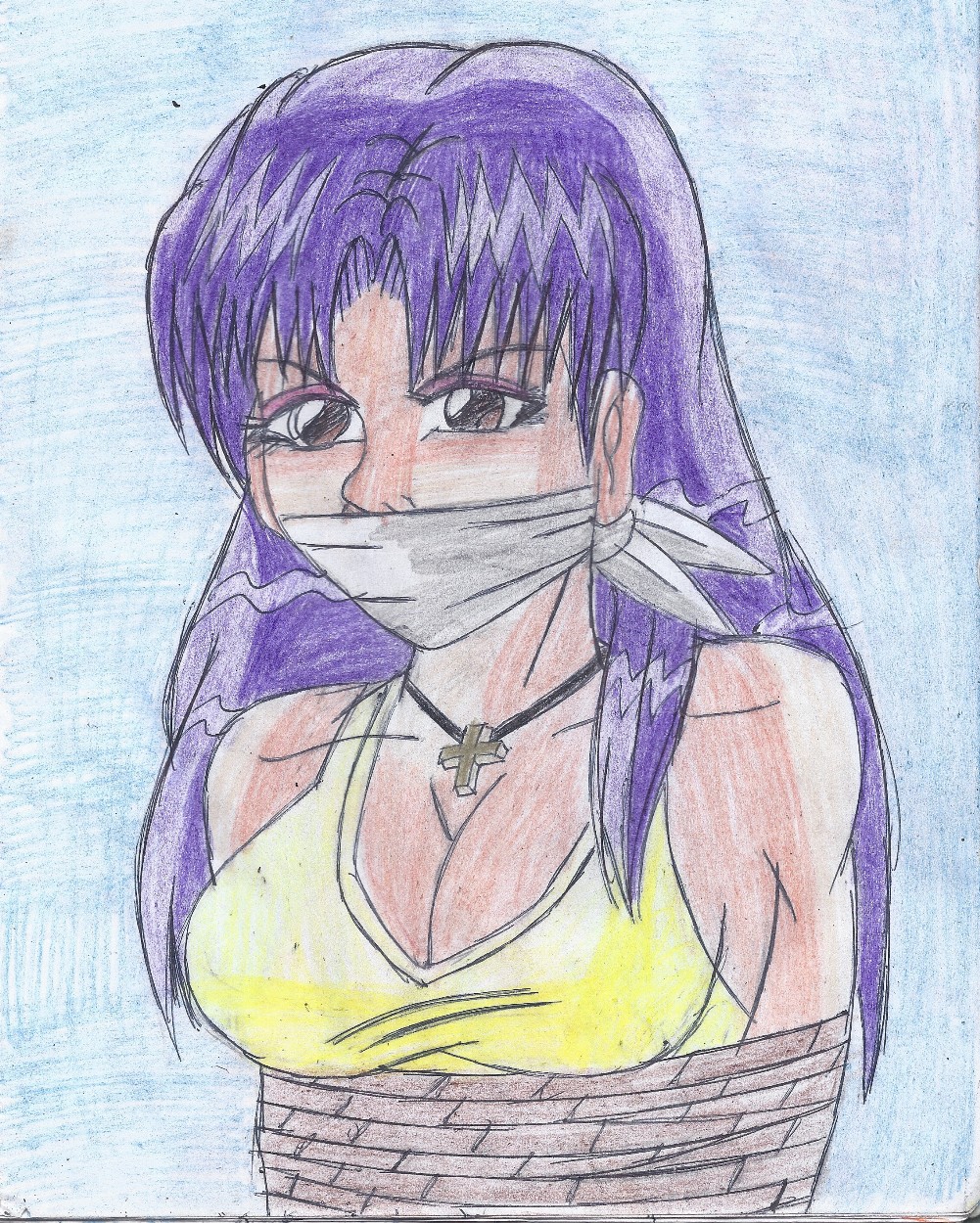 Misato Katsuragi amordazada