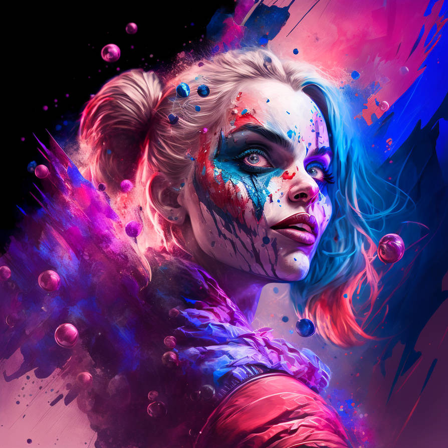 Harley Quinn Ultra HD Colour Burst Digital Print by NerdyAIArtist on
