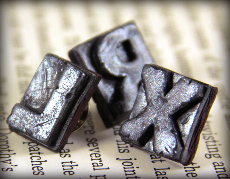 Old Printing Type Tie Tacks