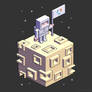 Cubic moon - isometric pixel illustration