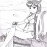Kanade relaxed on a building