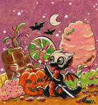 Halloween chibi dragon in candy land by Wollfisch