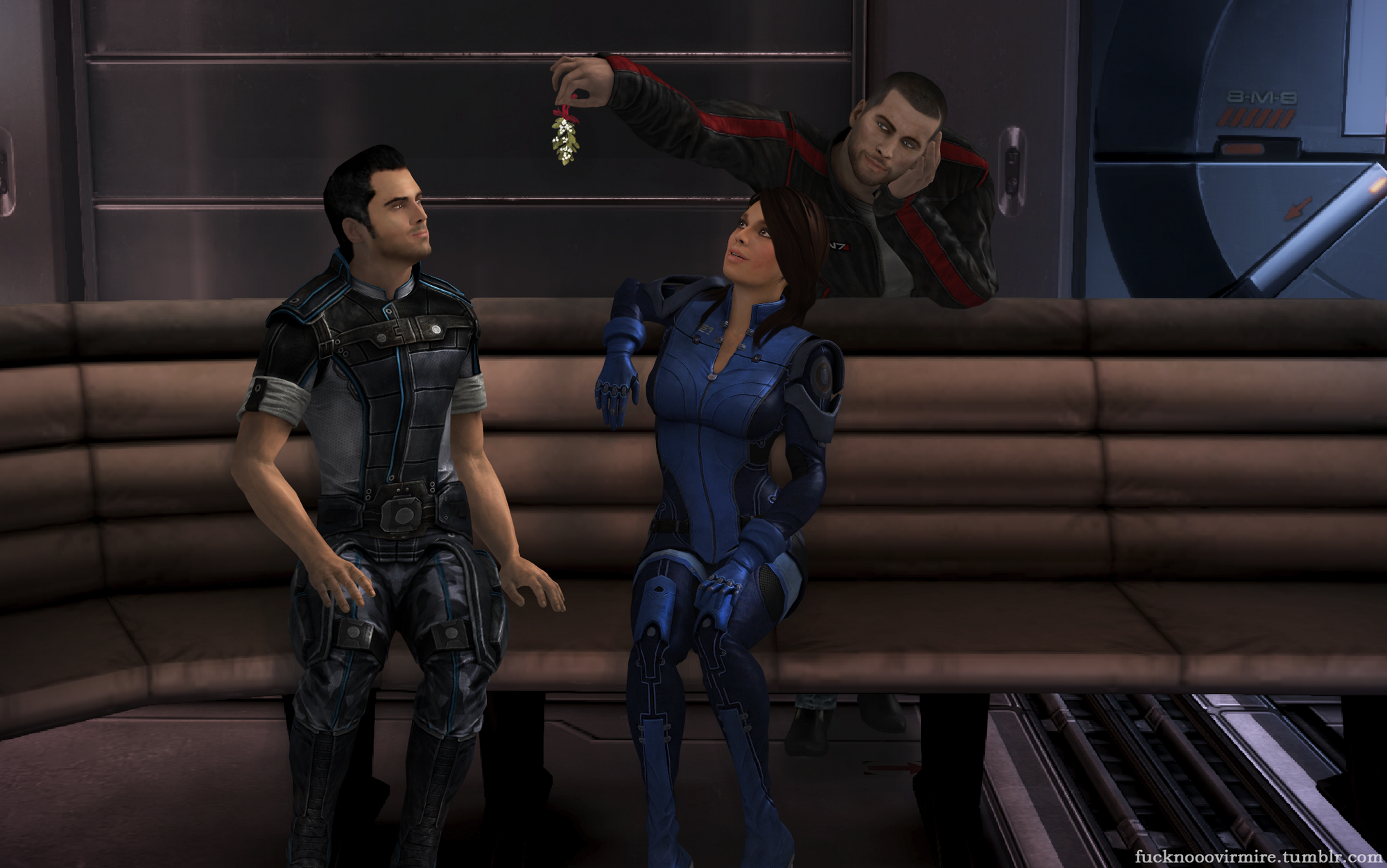 Mistletoe: Kaidan and Ashley and Shepard