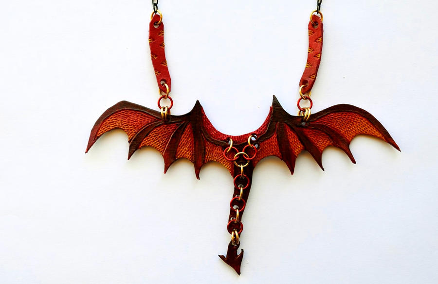 Single Wing Fiery Dragon Necklace Close-Up