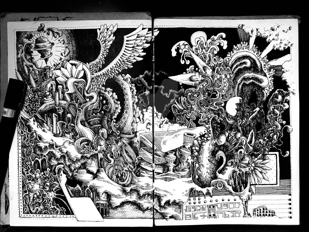 Drawing Over Two Pages a 2-page drawing by cuccroach78 on DeviantArt