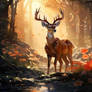 Day Light Shining Through The Forest With A Deer |