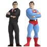 Cartoon version of Superman and Clark Kent