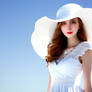 Young Woman White Dress Large Hat Chapeau Soleil 2