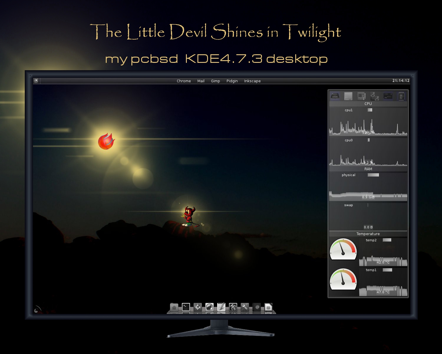 The Li'l Devil Shines in Twilight - PCBSD desktop