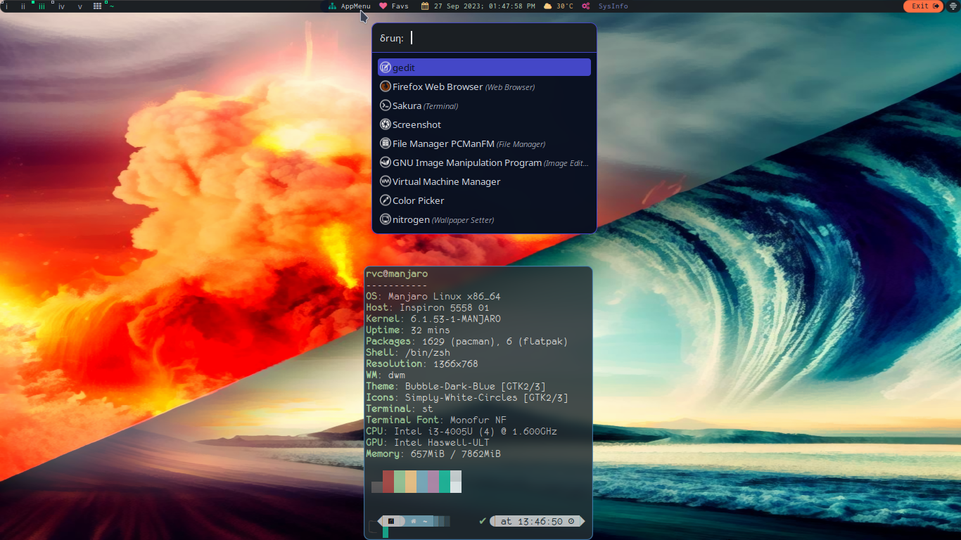 dwm + dzen2 = least populated status bar ! by rvc-2011 on DeviantArt