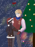 Ophelia and Tyler Kiss under the Mistletoe