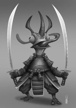 Samurai Chameleon Grayscale