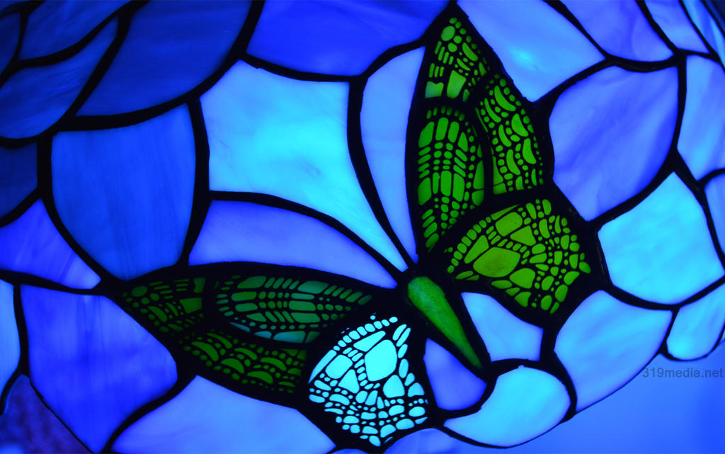 Blue Stained Glass Butterfly Wallpaper