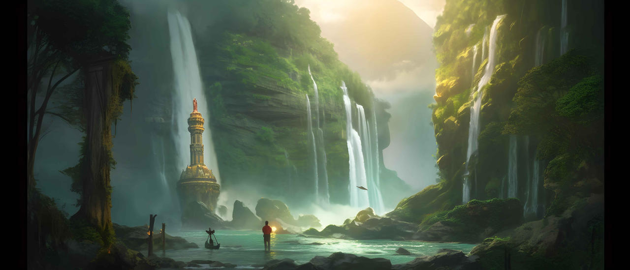 **BeautifulGlowingWaterfallintheMiddleofaTropical 1** by Fiulo on DeviantArt